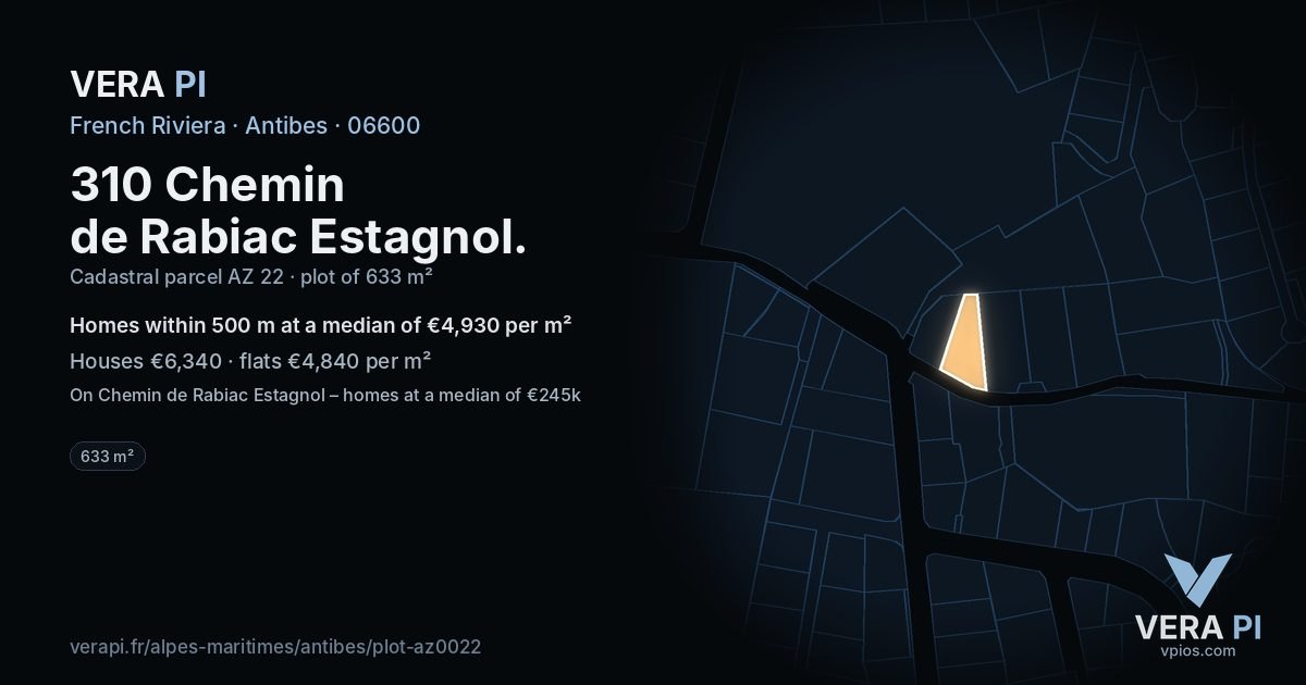 310 Chemin de Rabiac Estagnol, Antibes at night – the plot lit, the parcels around coloured by the prices near them