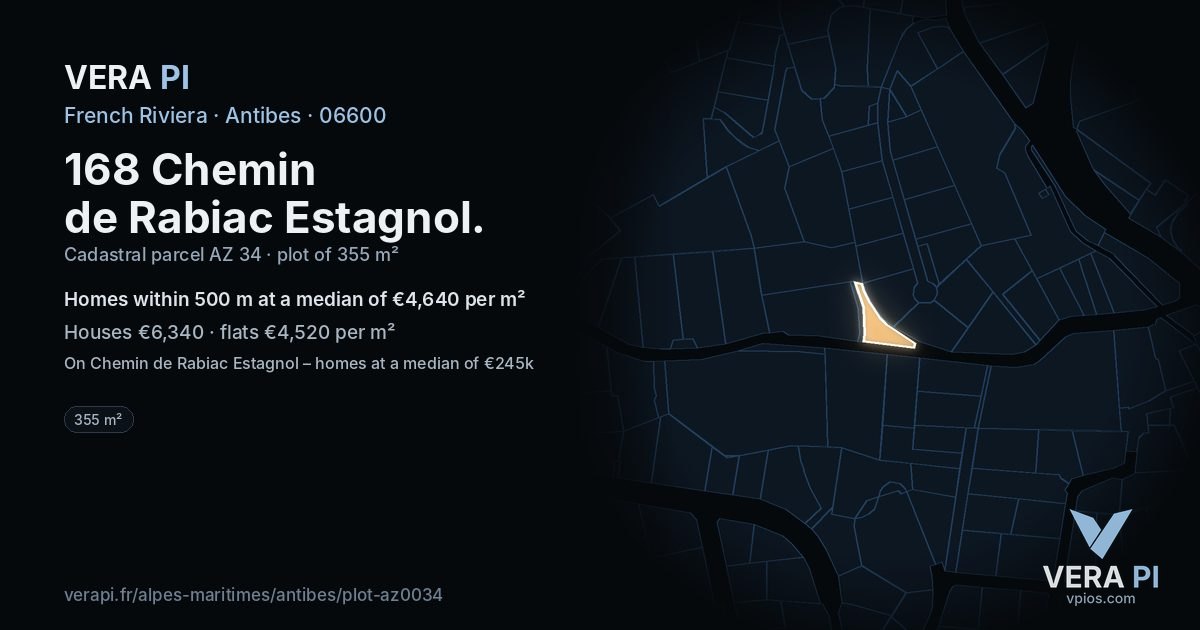 168 Chemin de Rabiac Estagnol, Antibes at night – the plot lit, the parcels around coloured by the prices near them