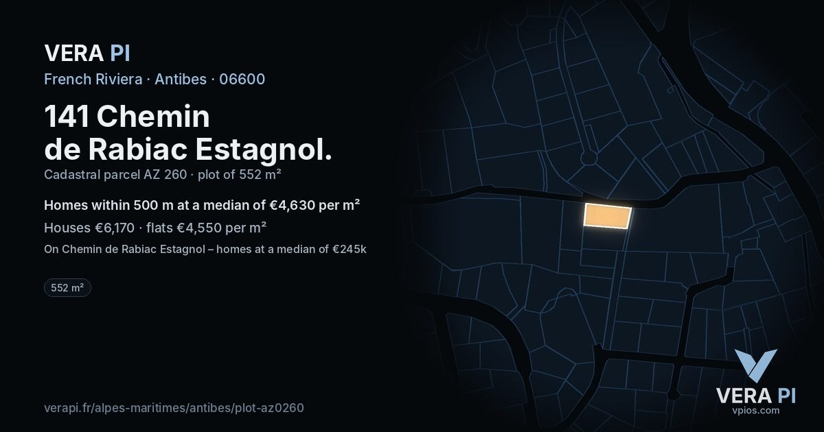 141 Chemin de Rabiac Estagnol, Antibes at night – the plot lit, the parcels around coloured by the prices near them