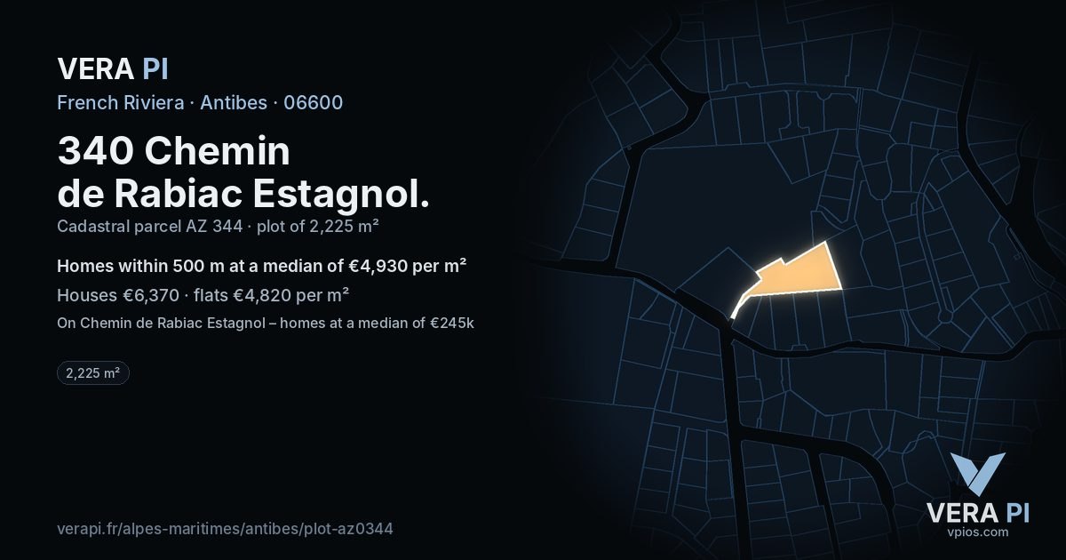 340 Chemin de Rabiac Estagnol, Antibes at night – the plot lit, the parcels around coloured by the prices near them