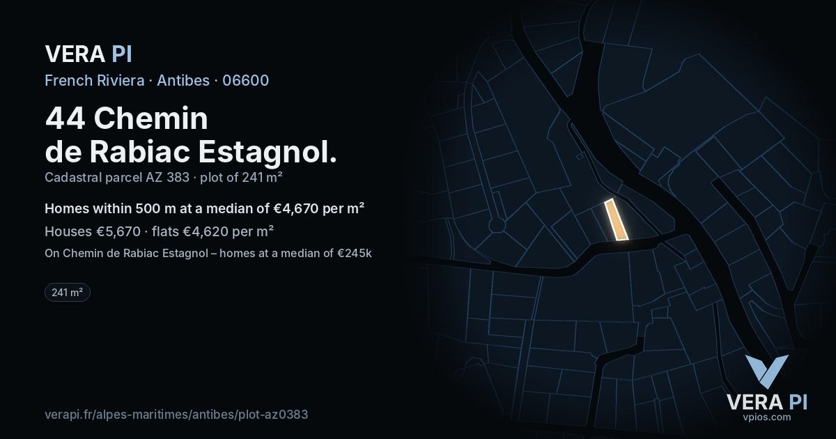 44 Chemin de Rabiac Estagnol, Antibes at night – the plot lit, the parcels around coloured by the prices near them