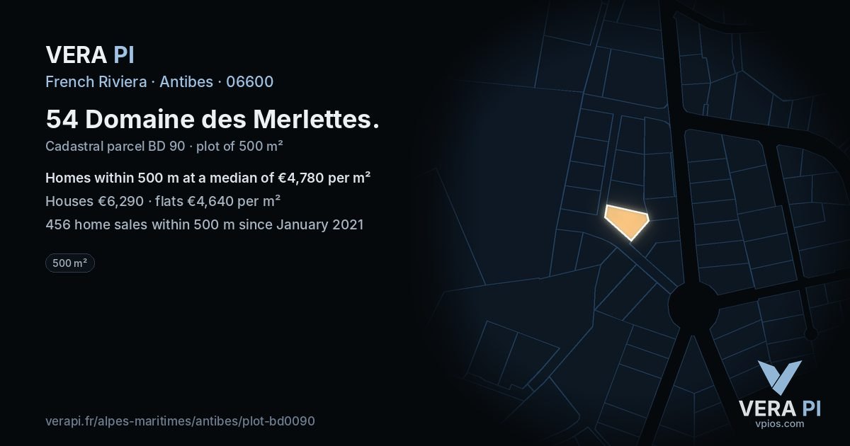 54 Domaine des Merlettes, Antibes at night – the plot lit, the parcels around coloured by the prices near them