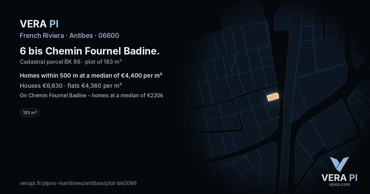 6 bis Chemin Fournel Badine, Antibes at night – the plot lit, the parcels around coloured by the prices near them