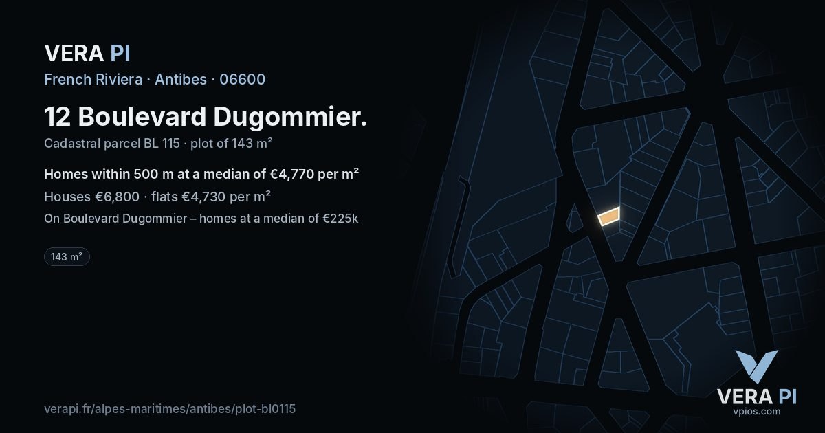 12 Boulevard Dugommier, Antibes at night – the plot lit, the parcels around coloured by the prices near them