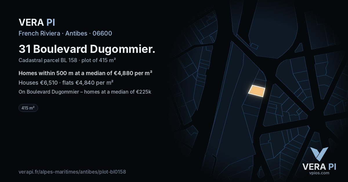 31 Boulevard Dugommier, Antibes at night – the plot lit, the parcels around coloured by the prices near them