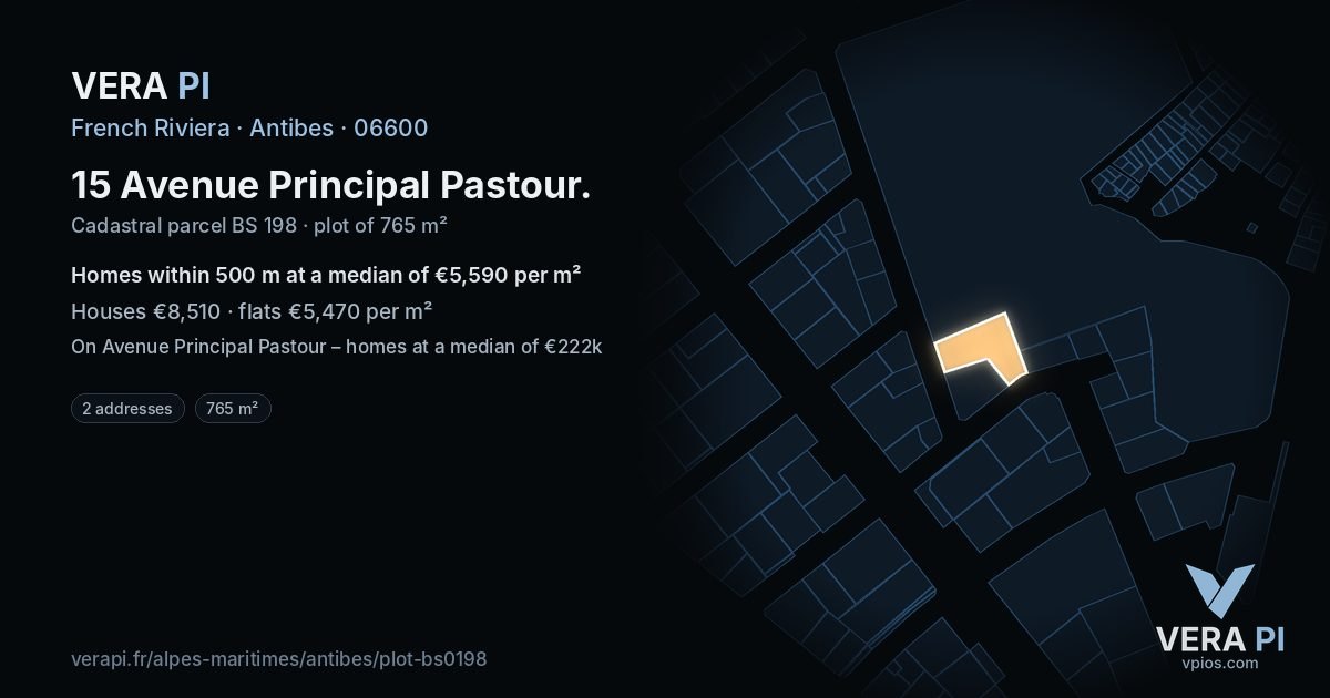 15 Avenue Principal Pastour, Antibes at night – the plot lit, the parcels around coloured by the prices near them