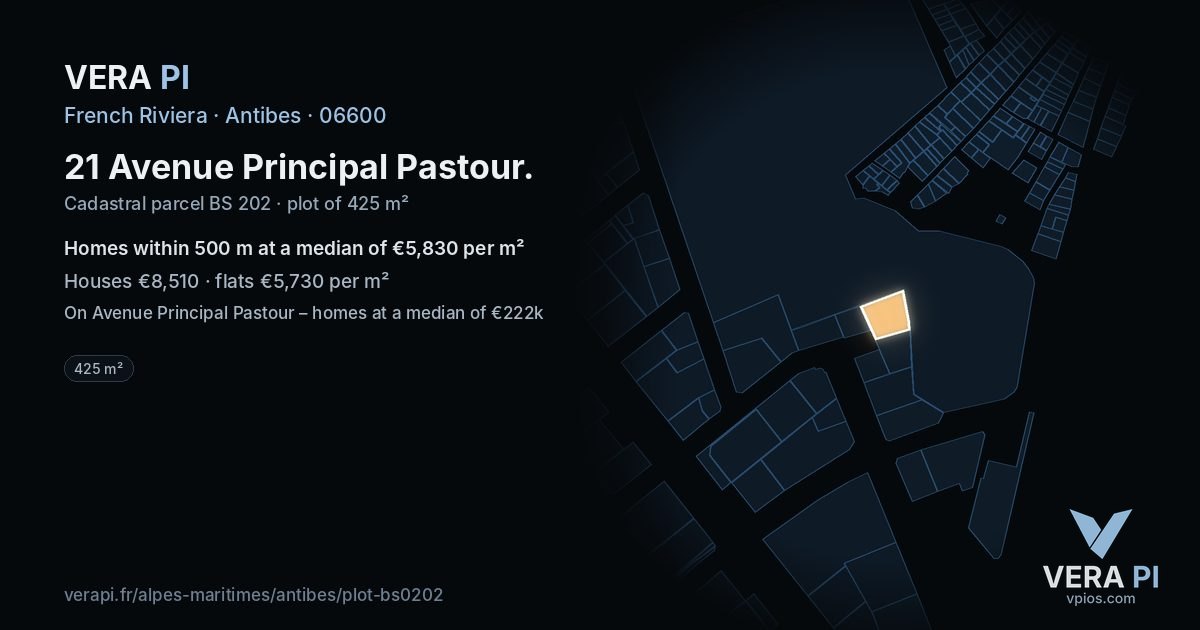 21 Avenue Principal Pastour, Antibes at night – the plot lit, the parcels around coloured by the prices near them