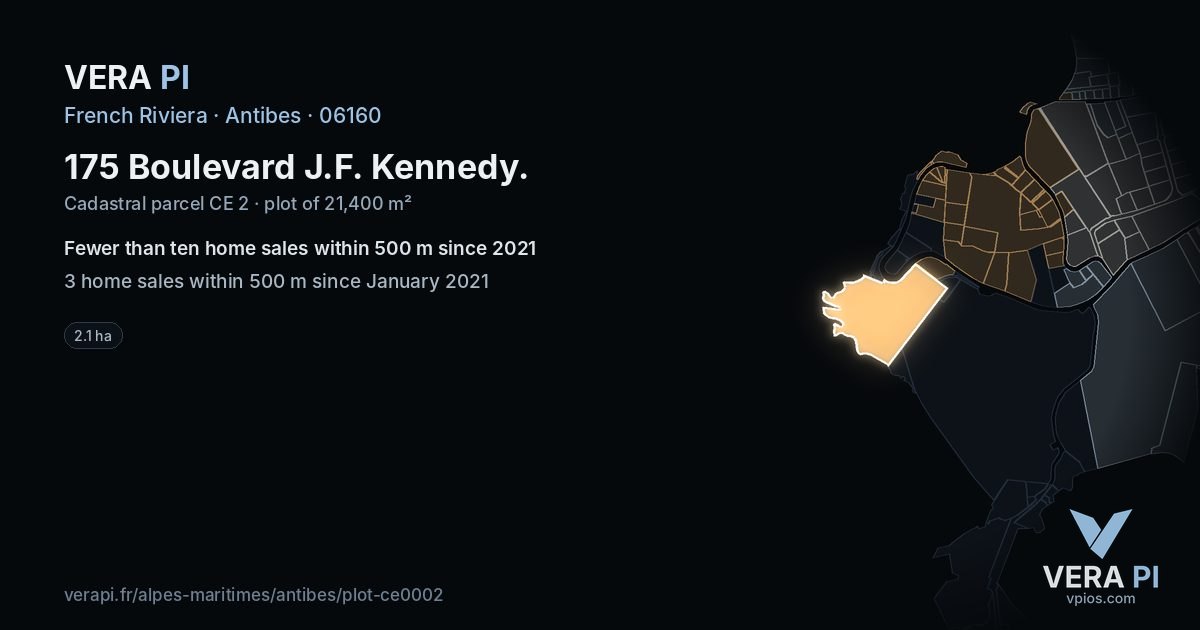 175 Boulevard J.F. Kennedy, Antibes at night – the plot lit, the parcels around coloured by the prices near them