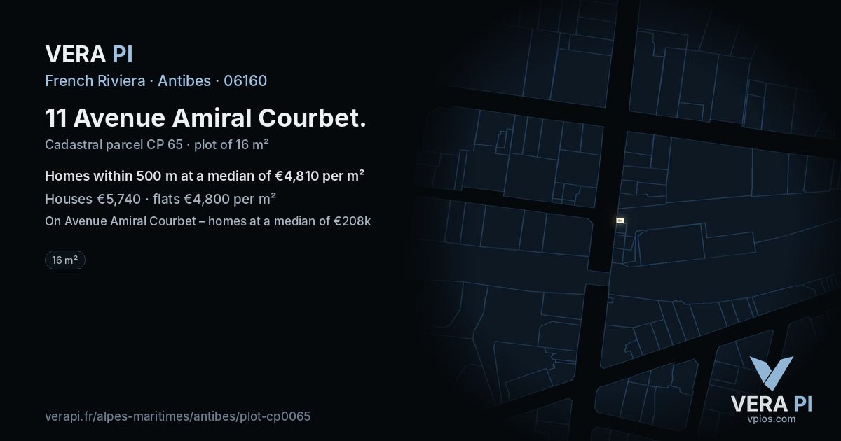 11 Avenue Amiral Courbet, Antibes at night – the plot lit, the parcels around coloured by the prices near them