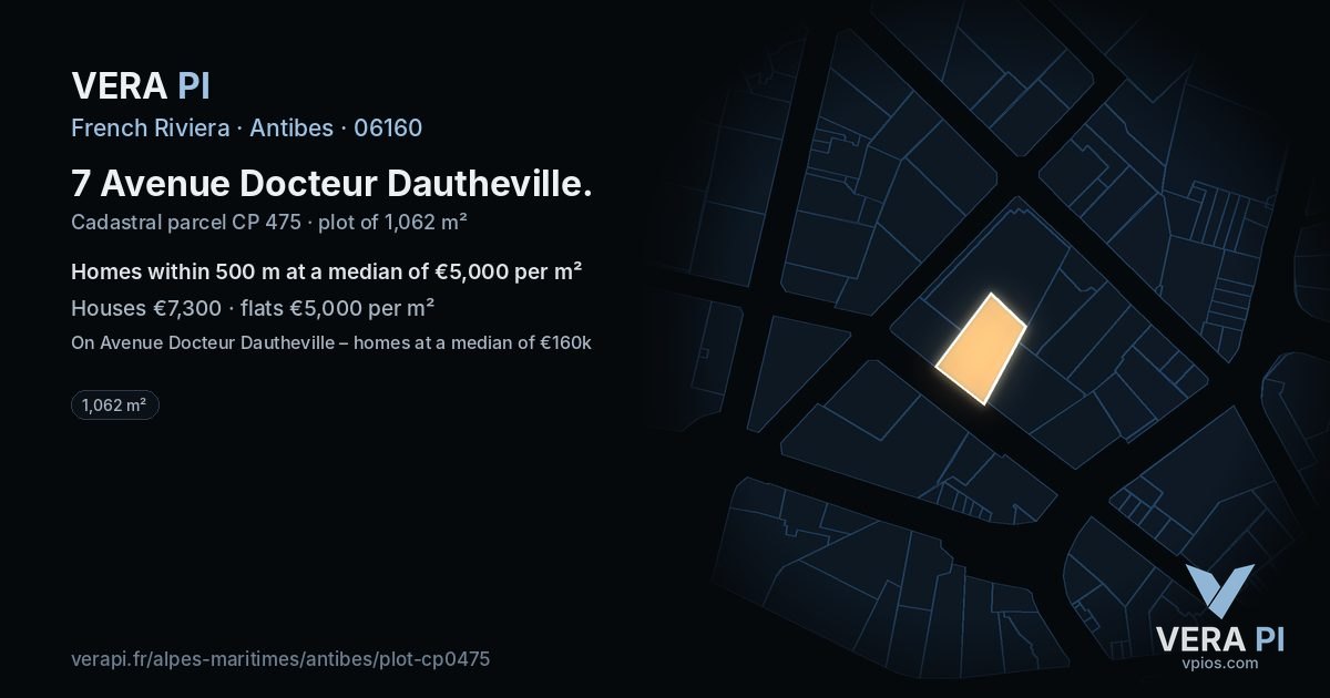 7 Avenue Docteur Dautheville, Antibes at night – the plot lit, the parcels around coloured by the prices near them