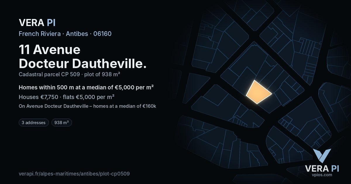 11 Avenue Docteur Dautheville, Antibes at night – the plot lit, the parcels around coloured by the prices near them