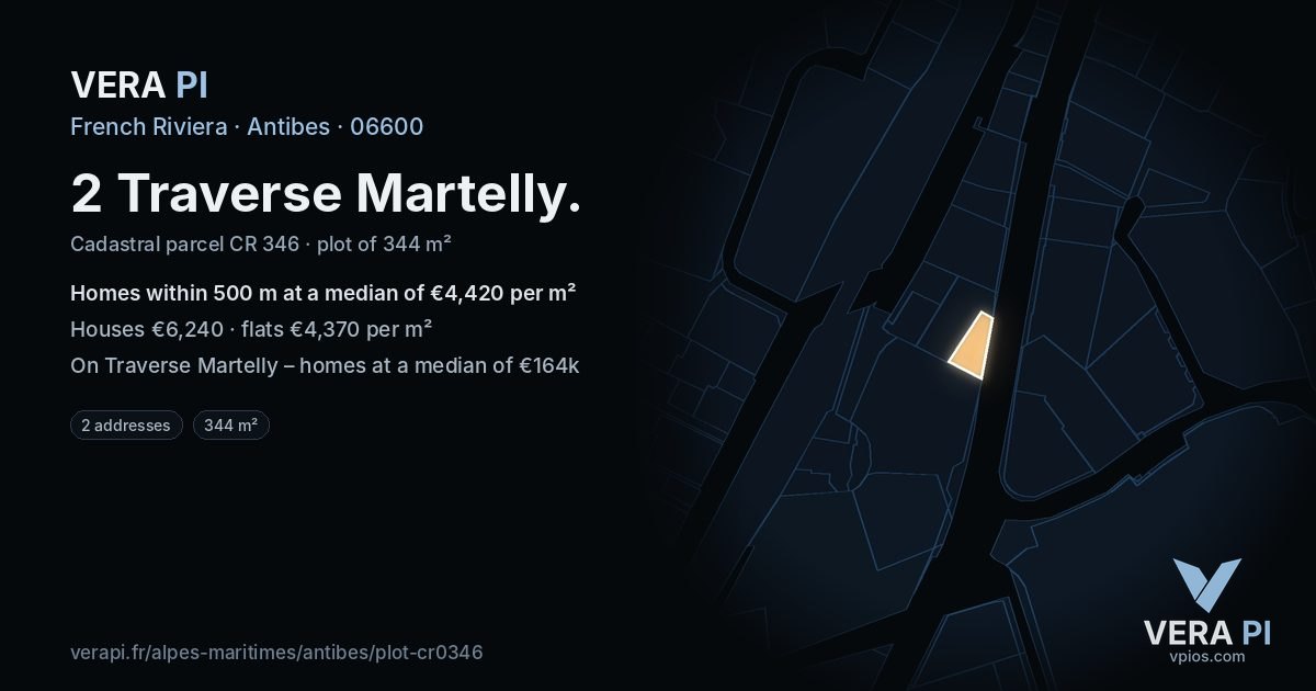 2 Traverse Martelly, Antibes at night – the plot lit, the parcels around coloured by the prices near them