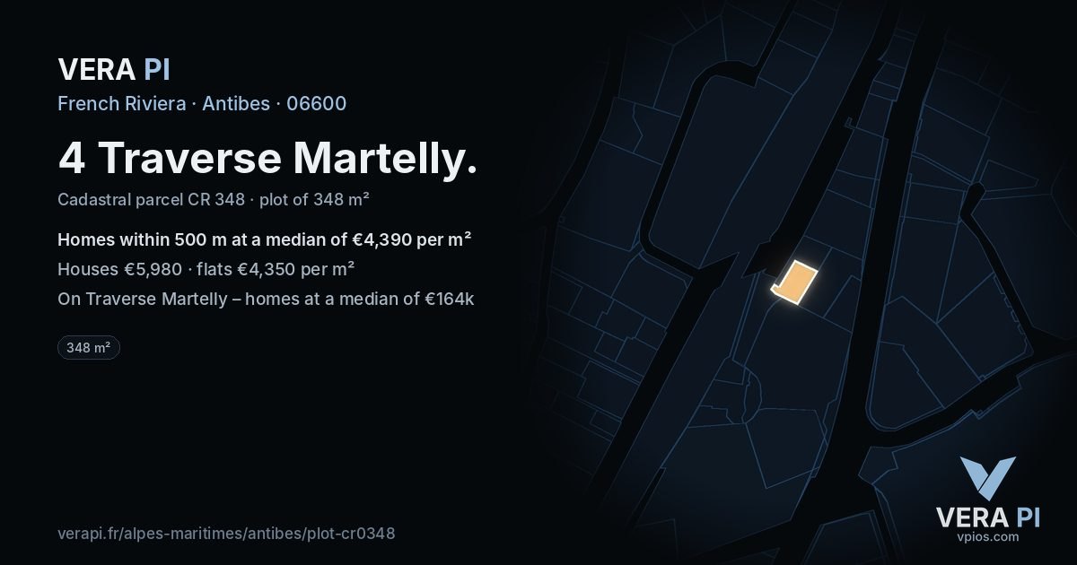 4 Traverse Martelly, Antibes at night – the plot lit, the parcels around coloured by the prices near them