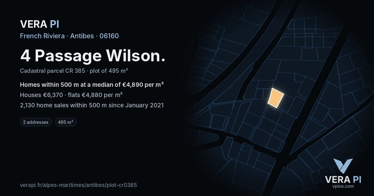 4 Passage Wilson, Antibes at night – the plot lit, the parcels around coloured by the prices near them