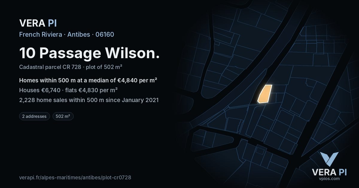 10 Passage Wilson, Antibes at night – the plot lit, the parcels around coloured by the prices near them