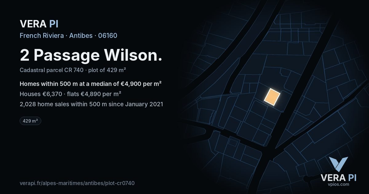 2 Passage Wilson, Antibes at night – the plot lit, the parcels around coloured by the prices near them