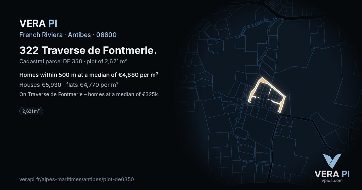 322 Traverse de Fontmerle, Antibes at night – the plot lit, the parcels around coloured by the prices near them
