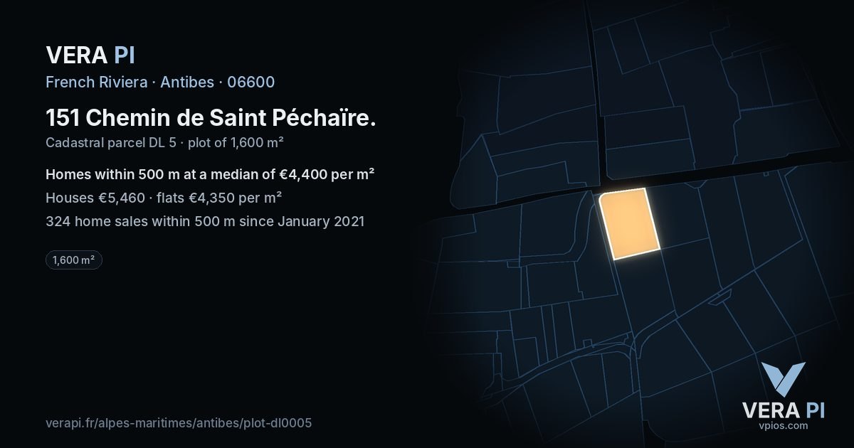 151 Chemin de Saint Péchaïre, Antibes at night – the plot lit, the parcels around coloured by the prices near them