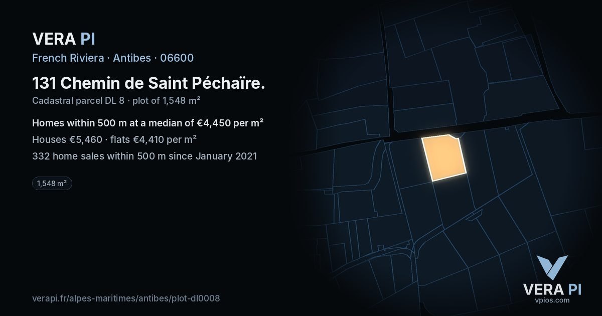 131 Chemin de Saint Péchaïre, Antibes at night – the plot lit, the parcels around coloured by the prices near them