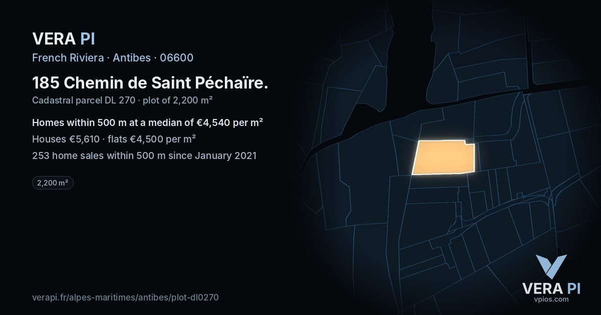 185 Chemin de Saint Péchaïre, Antibes at night – the plot lit, the parcels around coloured by the prices near them
