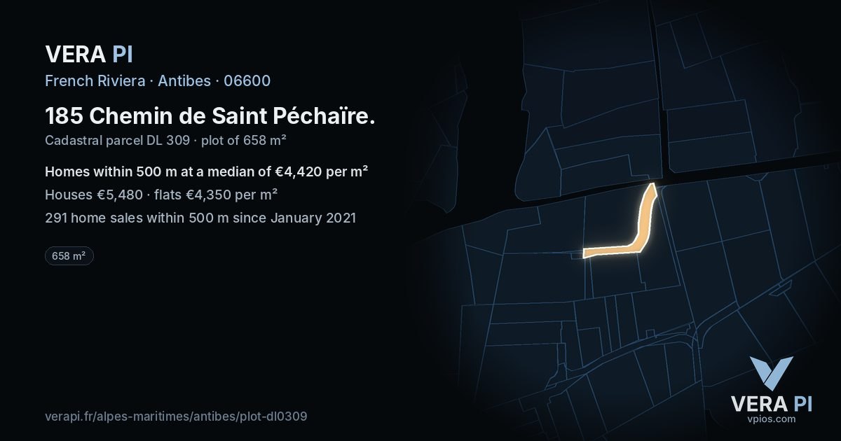 185 Chemin de Saint Péchaïre, Antibes at night – the plot lit, the parcels around coloured by the prices near them