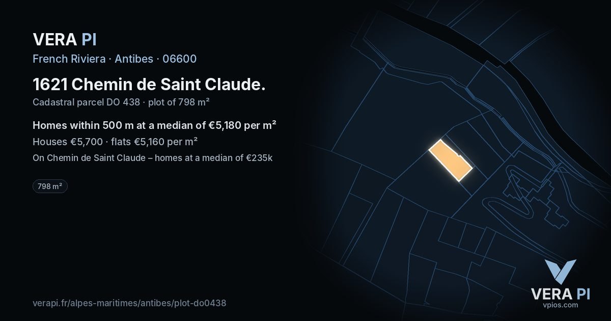 1621 Chemin de Saint Claude, Antibes at night – the plot lit, the parcels around coloured by the prices near them