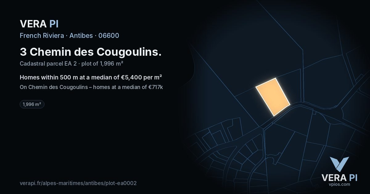 3 Chemin des Cougoulins, Antibes at night – the plot lit, the parcels around coloured by the prices near them