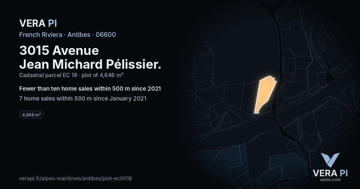 3015 Avenue Jean Michard Pélissier, Antibes at night – the plot lit, the parcels around coloured by the prices near them