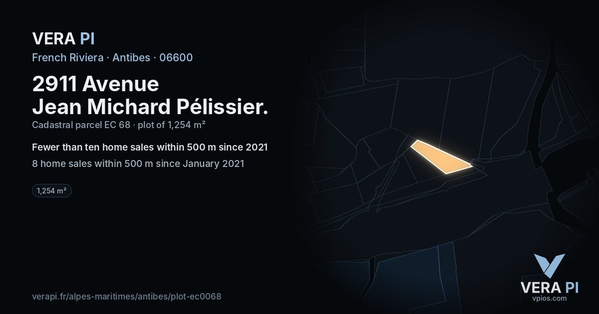 2911 Avenue Jean Michard Pélissier, Antibes at night – the plot lit, the parcels around coloured by the prices near them