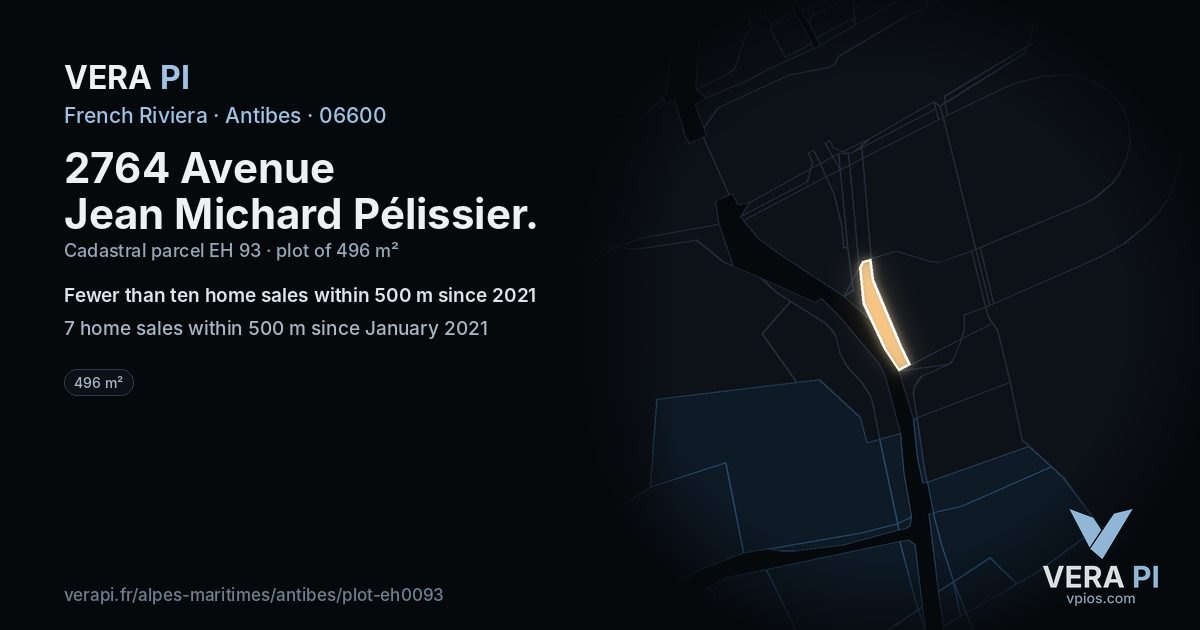 2764 Avenue Jean Michard Pélissier, Antibes at night – the plot lit, the parcels around coloured by the prices near them