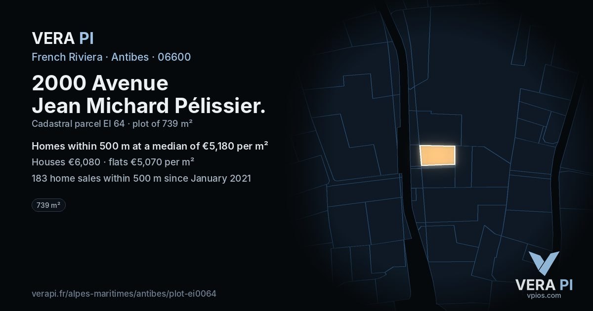 2000 Avenue Jean Michard Pélissier, Antibes at night – the plot lit, the parcels around coloured by the prices near them