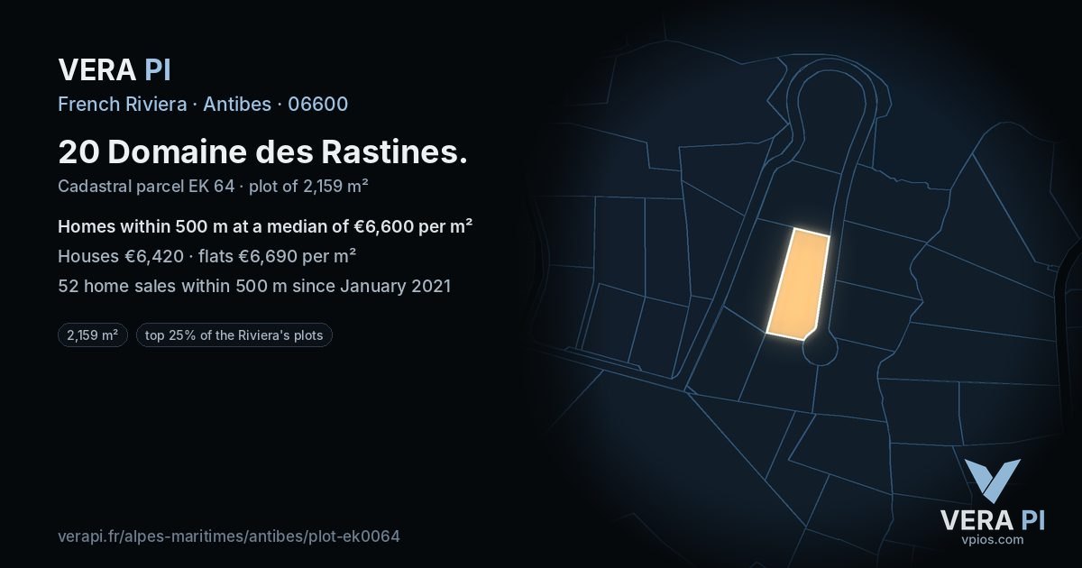 20 Domaine des Rastines, Antibes at night – the plot lit, the parcels around coloured by the prices near them