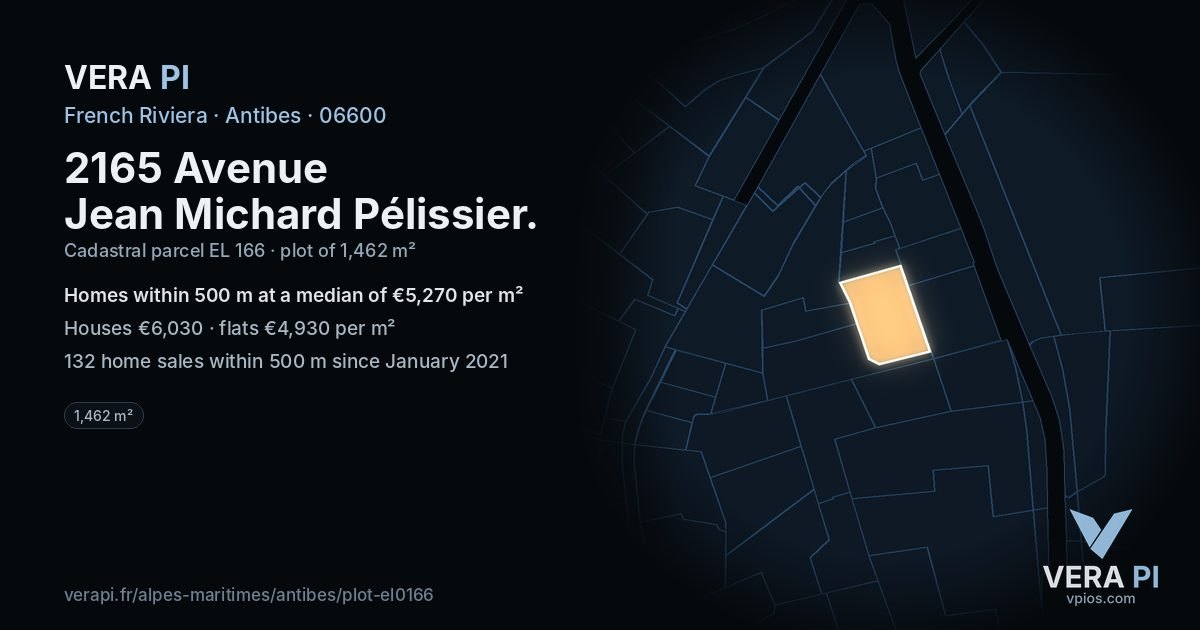 2165 Avenue Jean Michard Pélissier, Antibes at night – the plot lit, the parcels around coloured by the prices near them