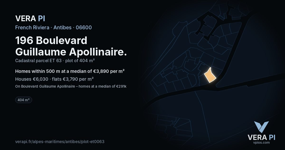 196 Boulevard Guillaume Apollinaire, Antibes at night – the plot lit, the parcels around coloured by the prices near them