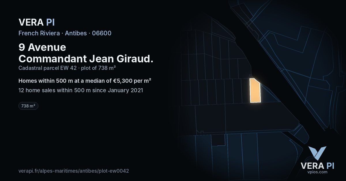 9 Avenue Commandant Jean Giraud, Antibes at night – the plot lit, the parcels around coloured by the prices near them