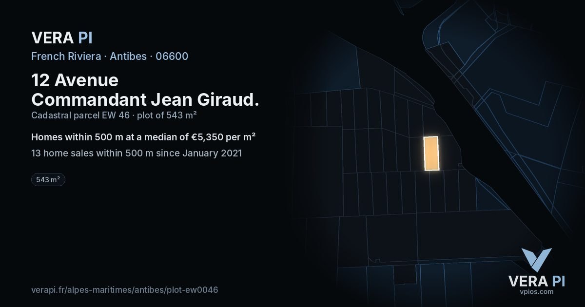 12 Avenue Commandant Jean Giraud, Antibes at night – the plot lit, the parcels around coloured by the prices near them