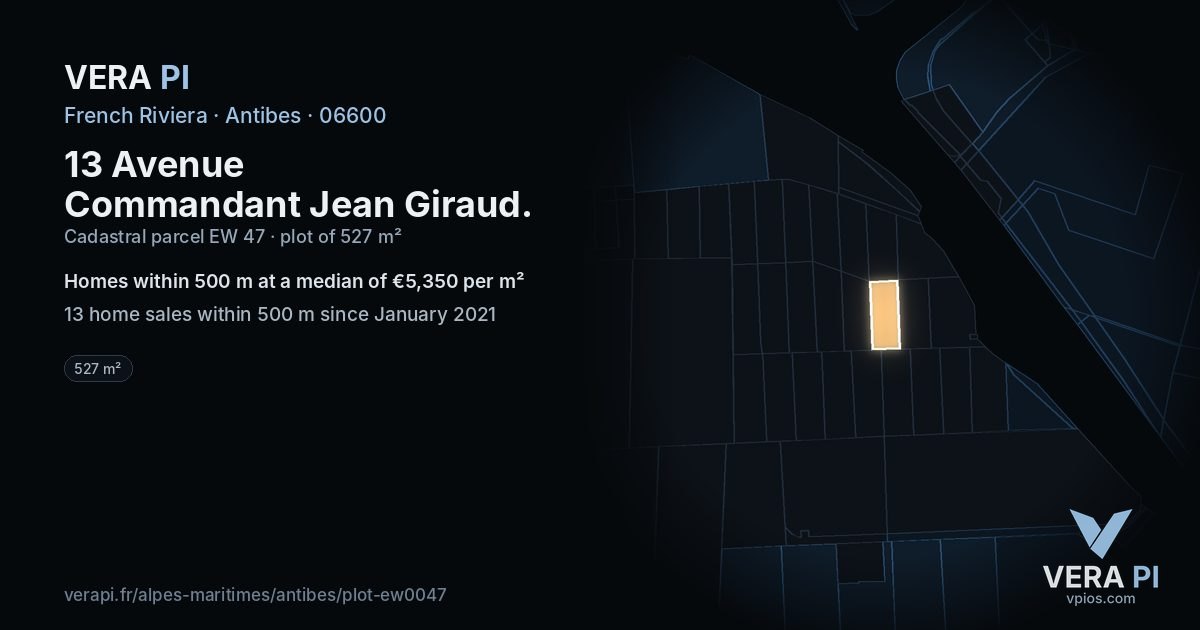 13 Avenue Commandant Jean Giraud, Antibes at night – the plot lit, the parcels around coloured by the prices near them