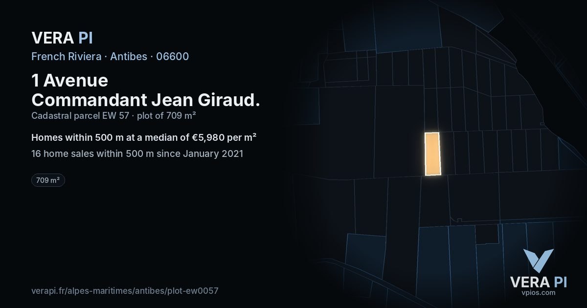 1 Avenue Commandant Jean Giraud, Antibes at night – the plot lit, the parcels around coloured by the prices near them
