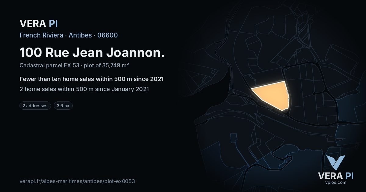 100 Rue Jean Joannon, Antibes at night – the plot lit, the parcels around coloured by the prices near them