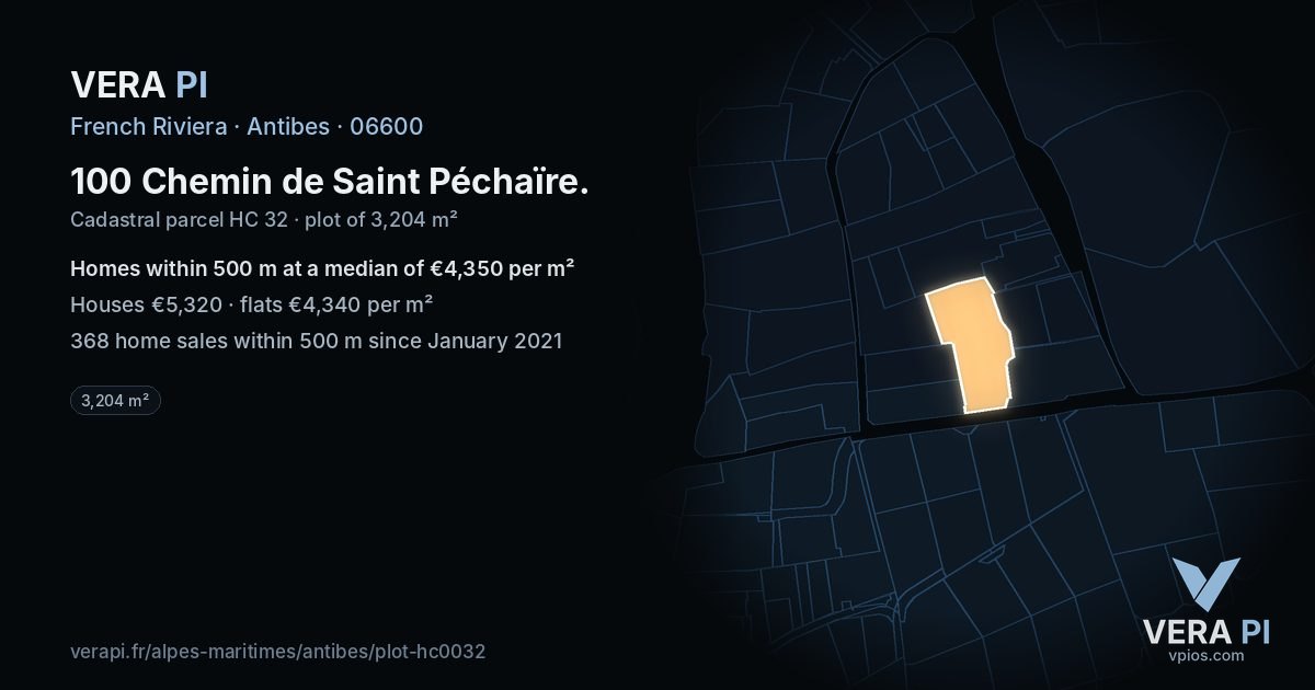 100 Chemin de Saint Péchaïre, Antibes at night – the plot lit, the parcels around coloured by the prices near them
