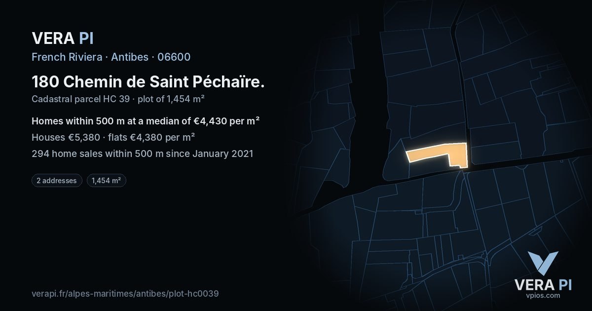 180 Chemin de Saint Péchaïre, Antibes at night – the plot lit, the parcels around coloured by the prices near them