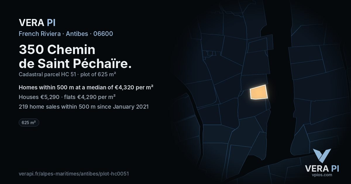 350 Chemin de Saint Péchaïre, Antibes at night – the plot lit, the parcels around coloured by the prices near them