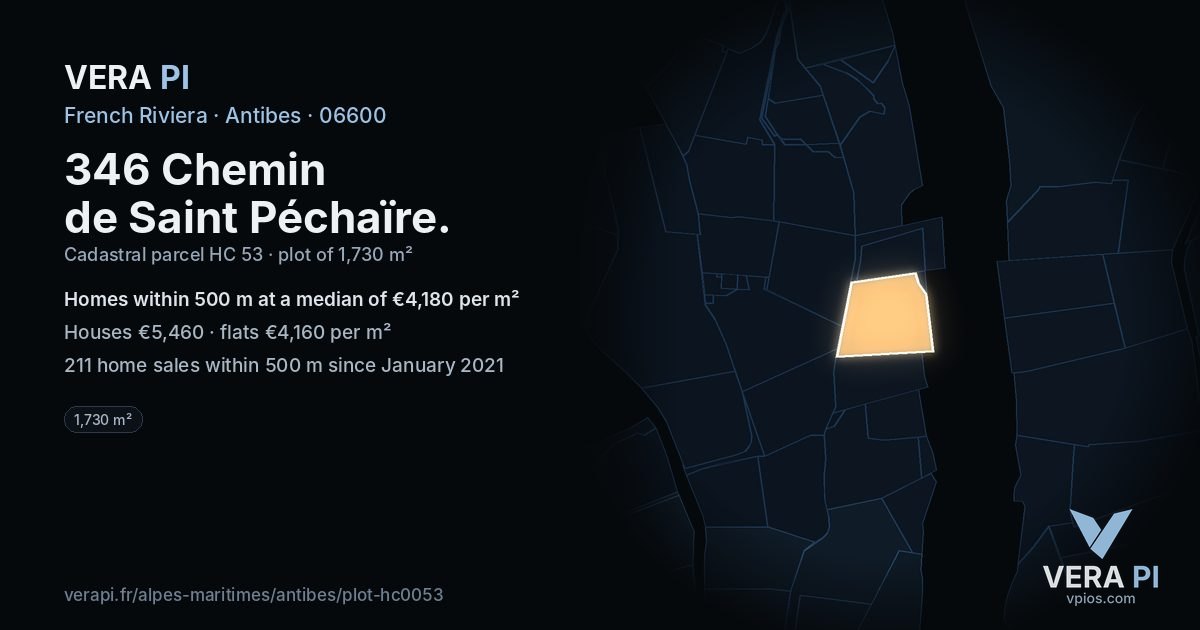 346 Chemin de Saint Péchaïre, Antibes at night – the plot lit, the parcels around coloured by the prices near them