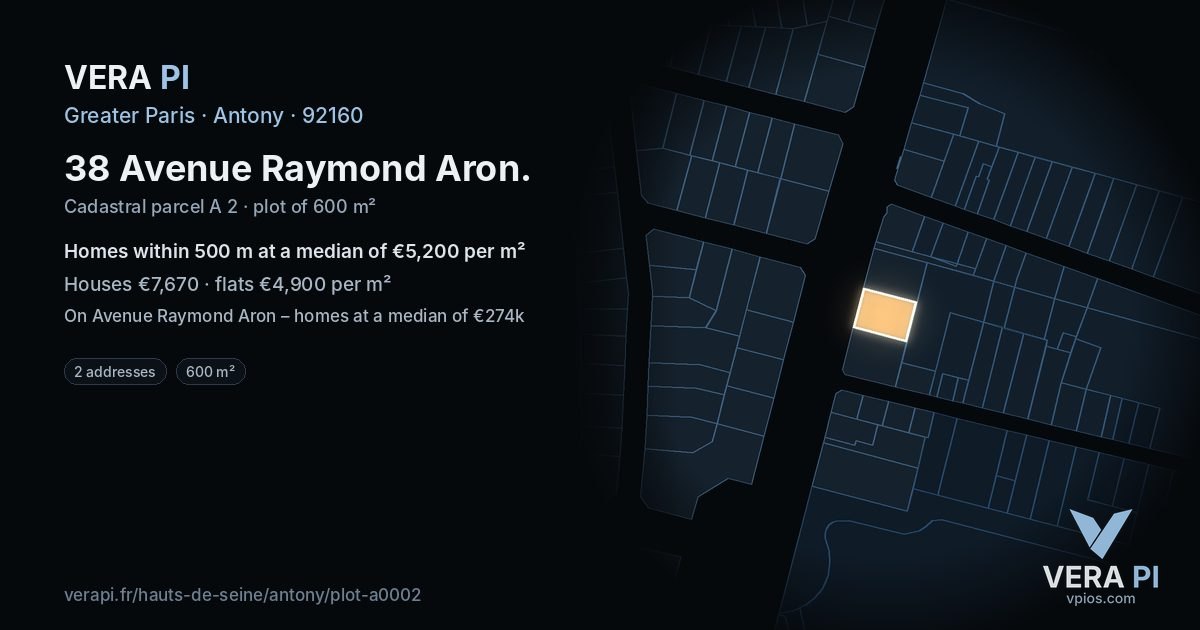 38 Avenue Raymond Aron, Antony at night – the plot lit, the parcels around coloured by the prices near them