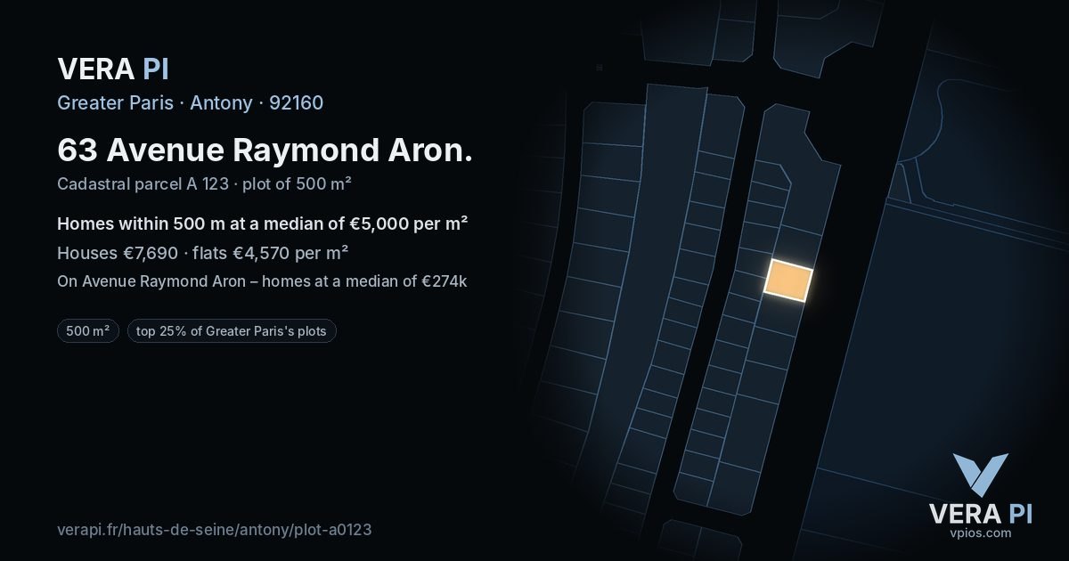 63 Avenue Raymond Aron, Antony at night – the plot lit, the parcels around coloured by the prices near them