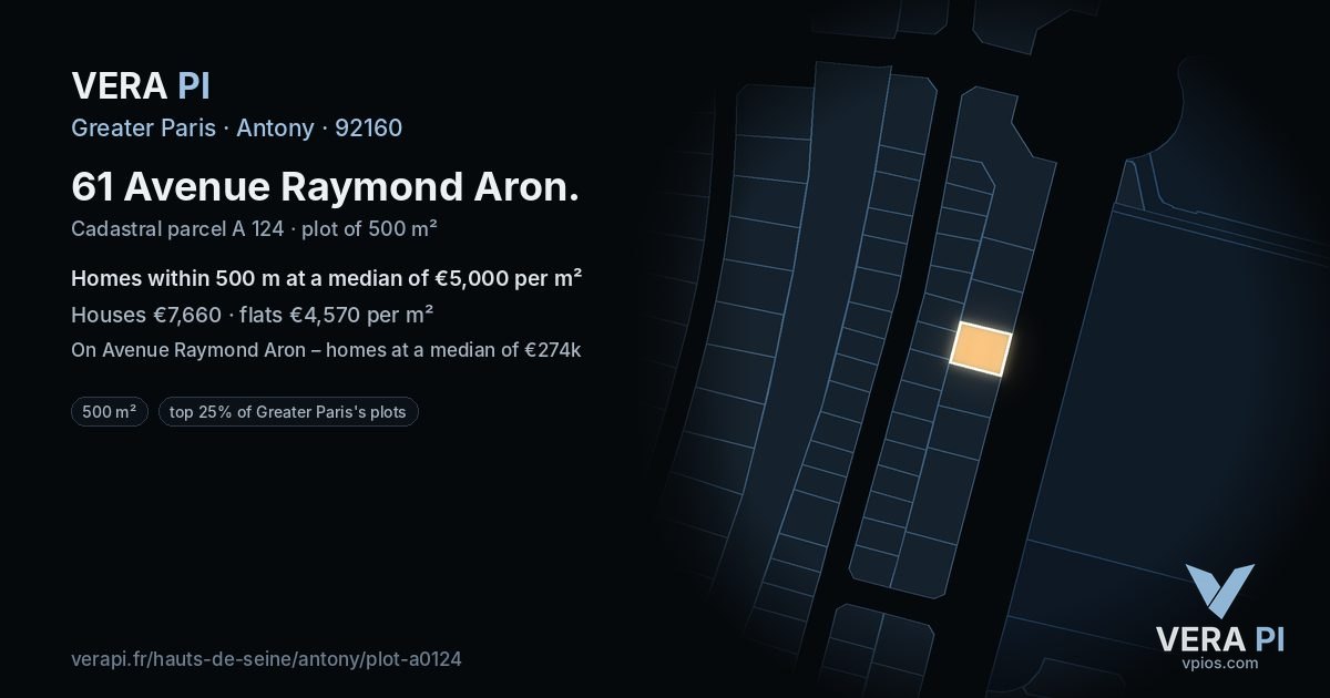 61 Avenue Raymond Aron, Antony at night – the plot lit, the parcels around coloured by the prices near them