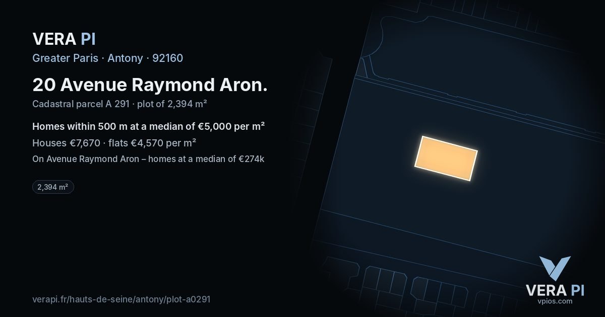 20 Avenue Raymond Aron, Antony at night – the plot lit, the parcels around coloured by the prices near them
