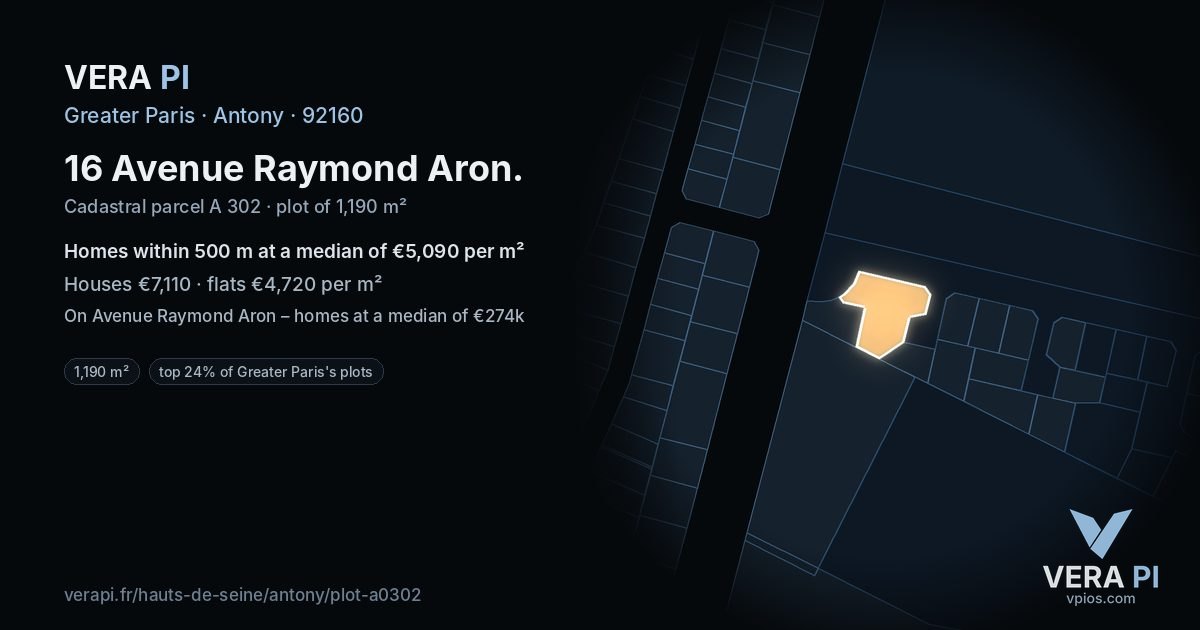 16 Avenue Raymond Aron, Antony at night – the plot lit, the parcels around coloured by the prices near them