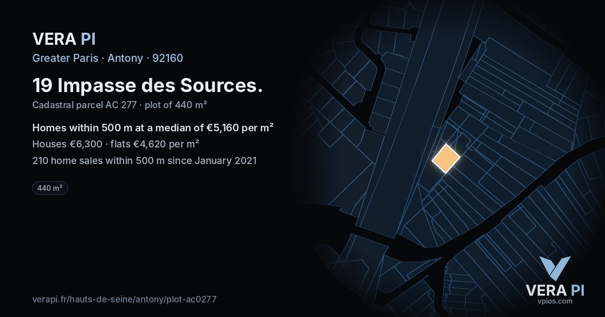 19 Impasse des Sources, Antony at night – the plot lit, the parcels around coloured by the prices near them