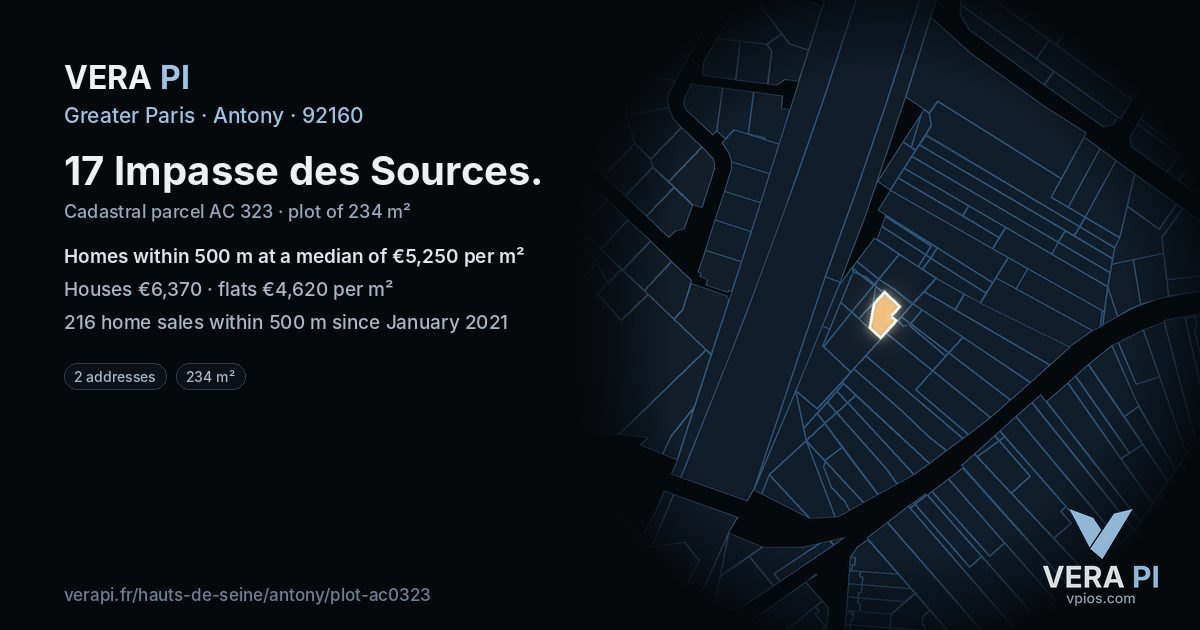17 Impasse des Sources, Antony at night – the plot lit, the parcels around coloured by the prices near them